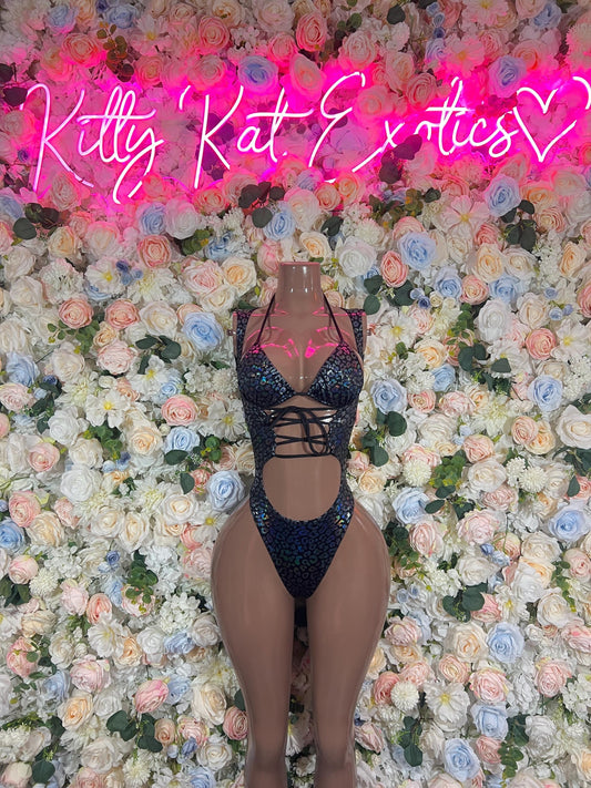 Bottle Girl One-Piece Bodysuit - Onyx Metallic Cheetah | Exotic Dancewear, Rave & Festival Outfit