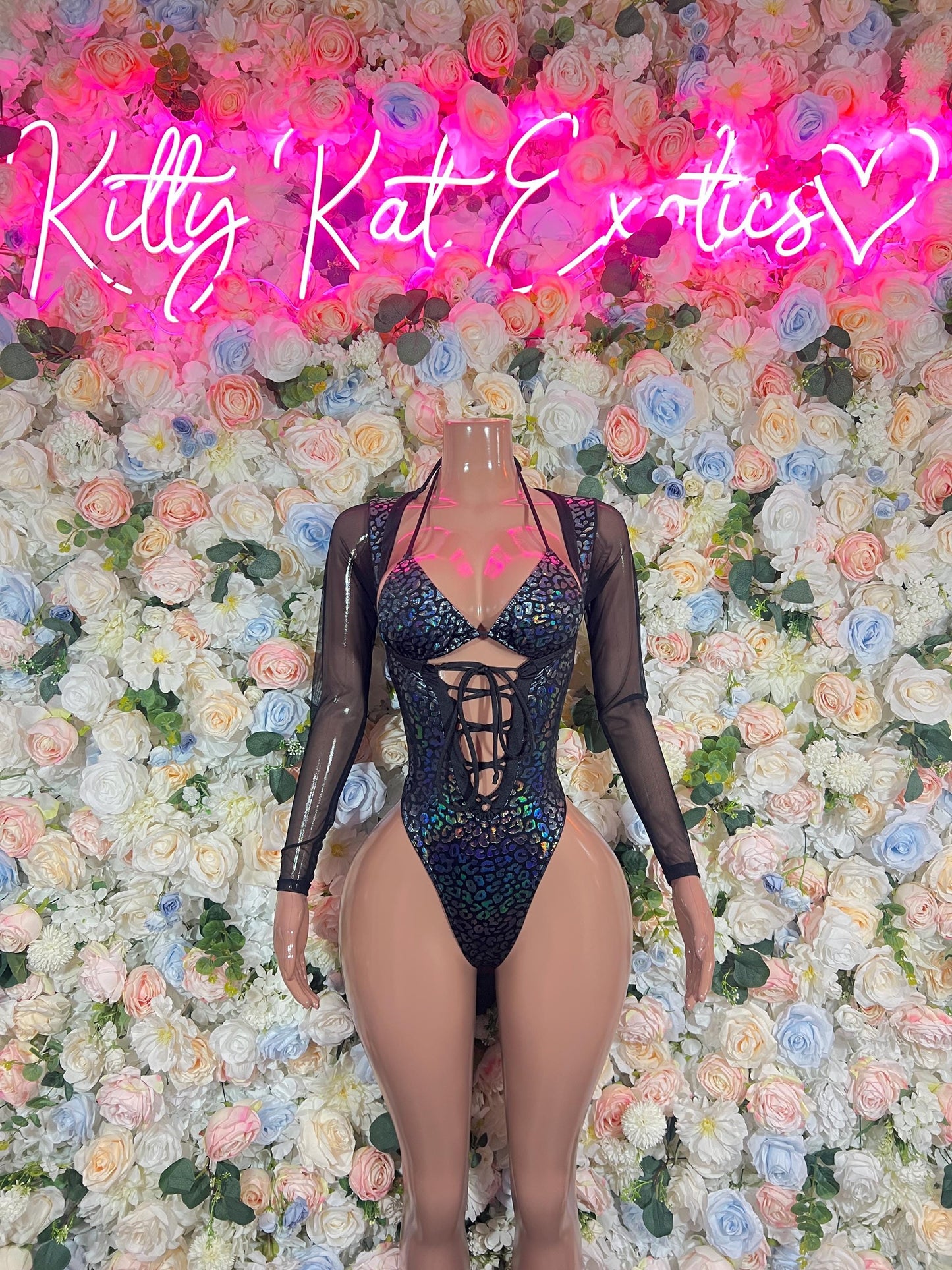 Bottle Girl One-Piece Bodysuit - Onyx Metallic Cheetah | Exotic Dancewear, Rave & Festival Outfit