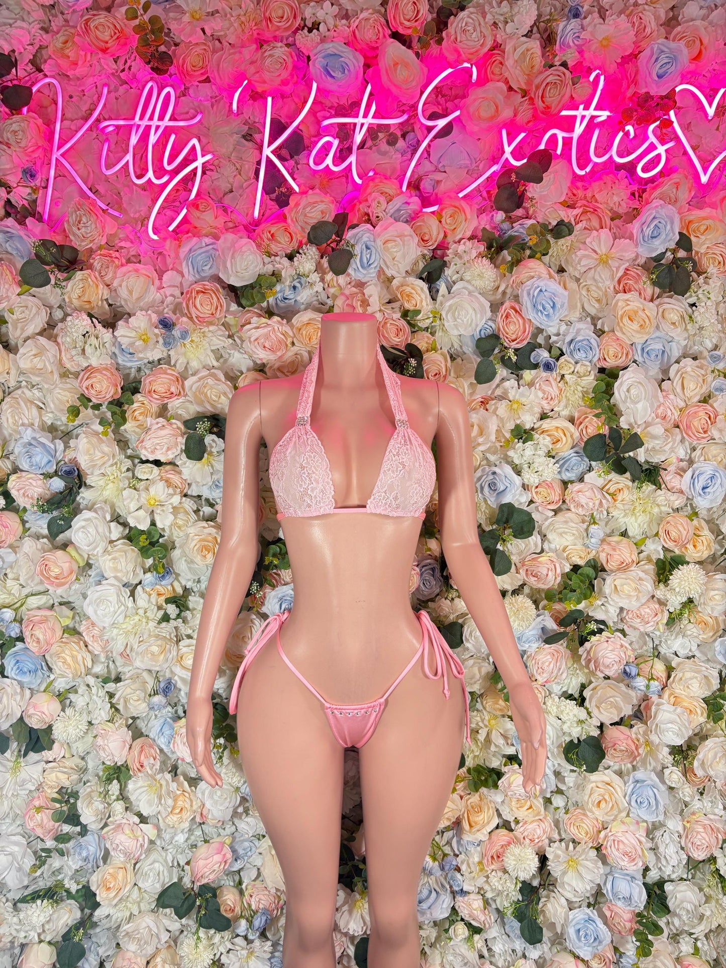 Exotic Dancewear  Two-Piece Pink Bikini Lace - Bartender - Festival wear Bottlegirl