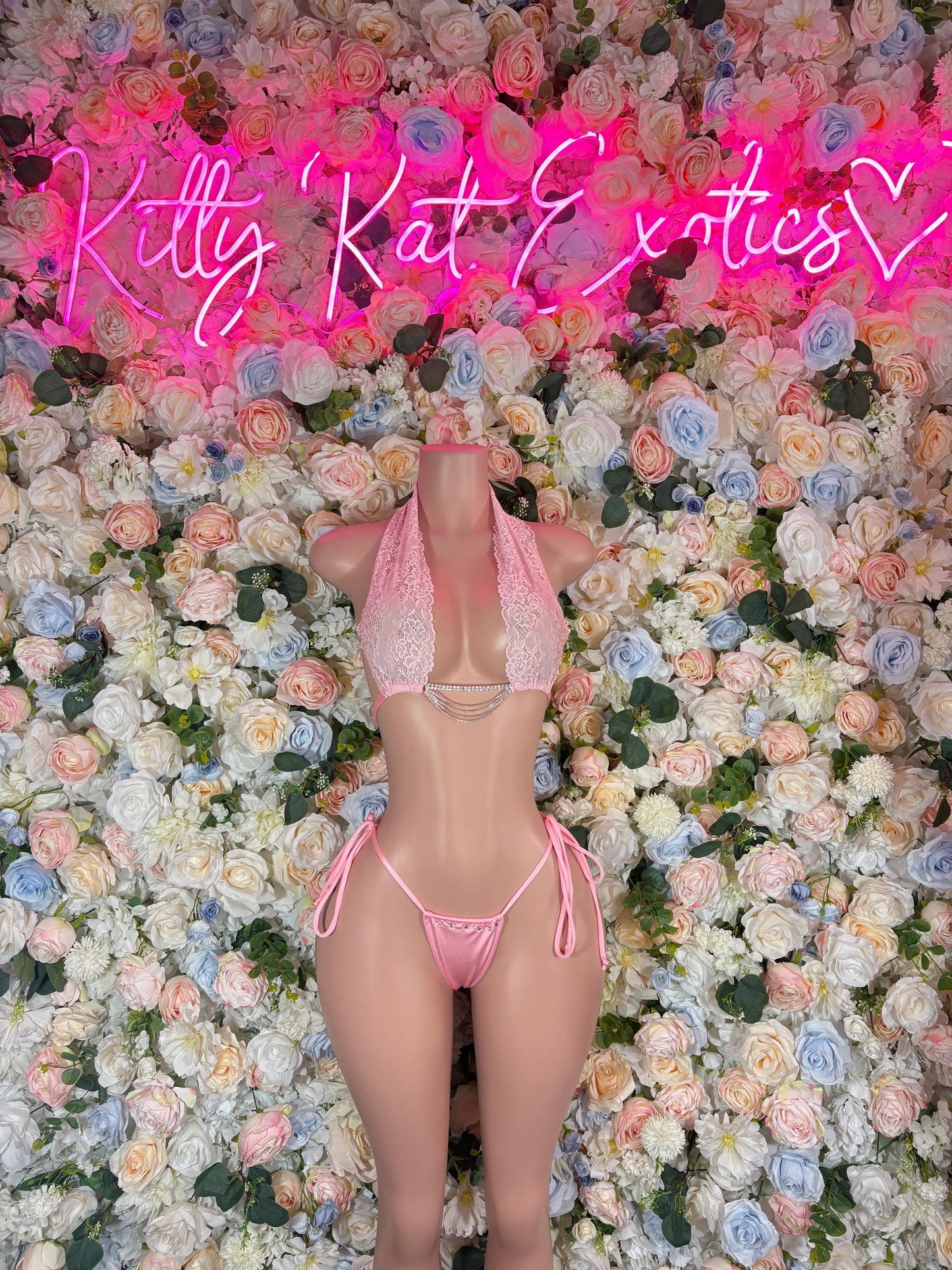 Exotic Dancewear  Two-Piece Pink Bikini Lace - Bartender - Festival wear Bottlegirl