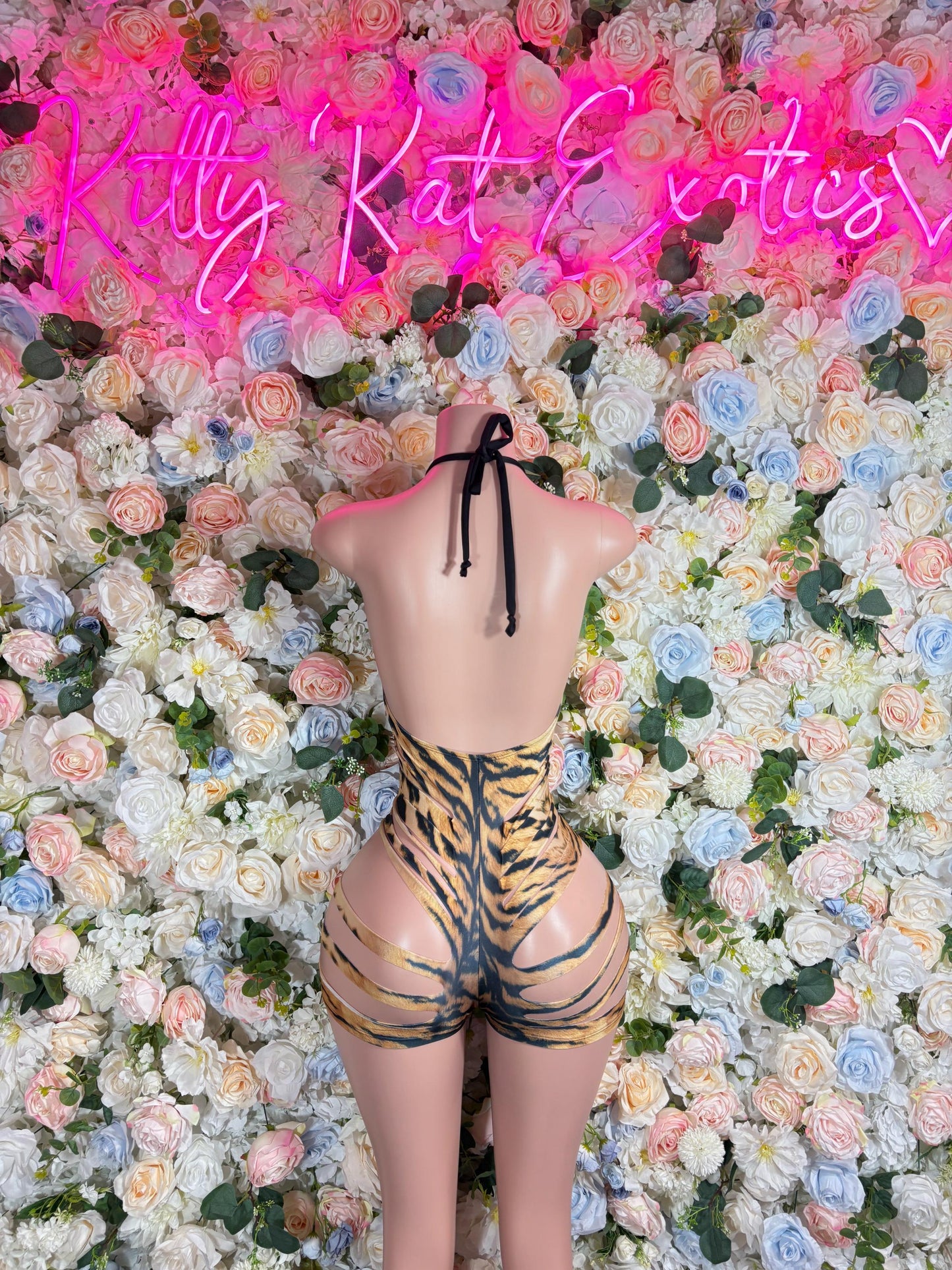 Exotic Tiger Print One-Piece Bodysuit Cutoff - Sexy Rave Festival Outfit, Dancewear, Clubwear, Performance Costume