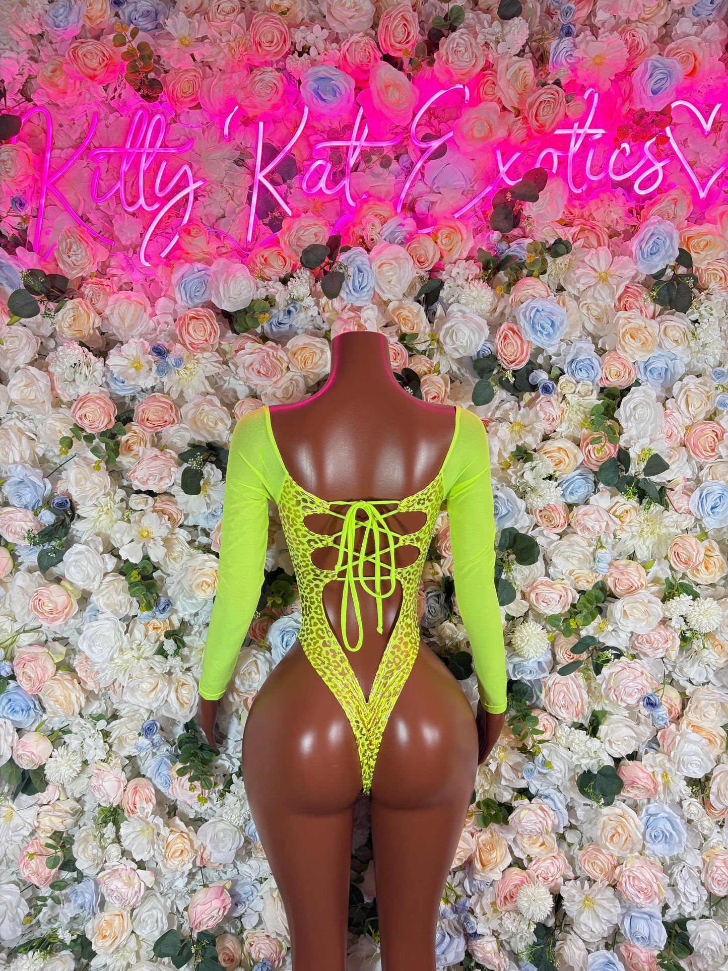 Bottlegirl Outfit One-Piece Bodysuit - Neon  Metallic Cheetah Print | Exotic Dancewear for Performers, Raves, & Festival Clothing