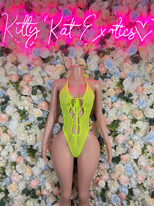Exotic Dancewear Festival Bodysuit Fishnet Neon Festival Outfit, Events, or Special Occasions