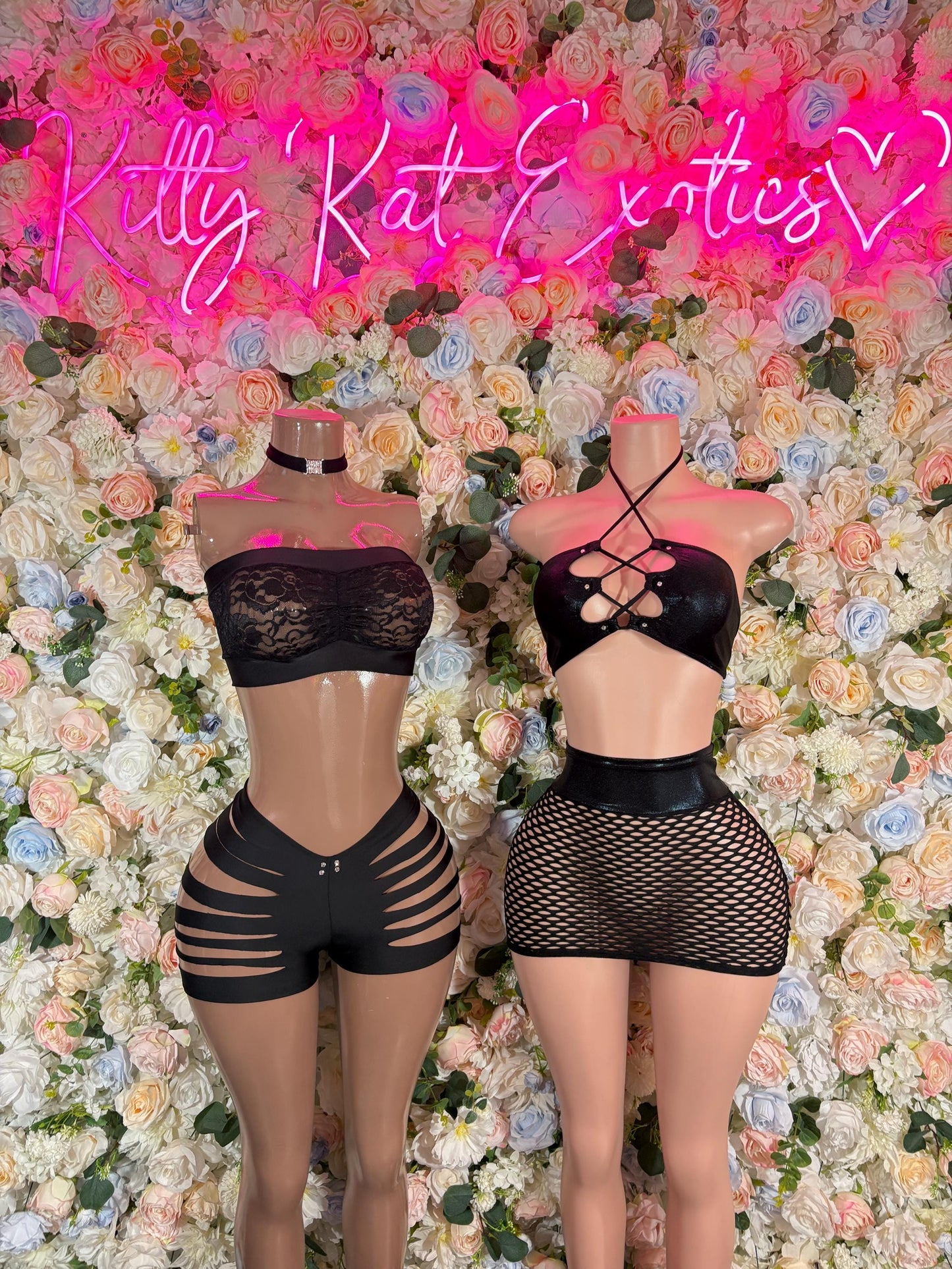 Exotic Dancewear Two Piece Black Lace Bodysuit -  Festival Outfit Bartender Set