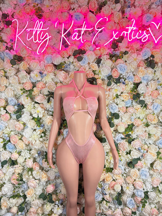 Bottlegirl Bodysuit One-Piece Baby Pink Metallic  Bartender  | Exotic Dancewear Festival wear