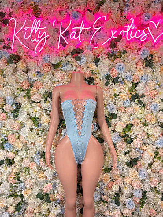 Festival Clothing One Piece Bodysuit Baby Blue Rave wear Festival Wear