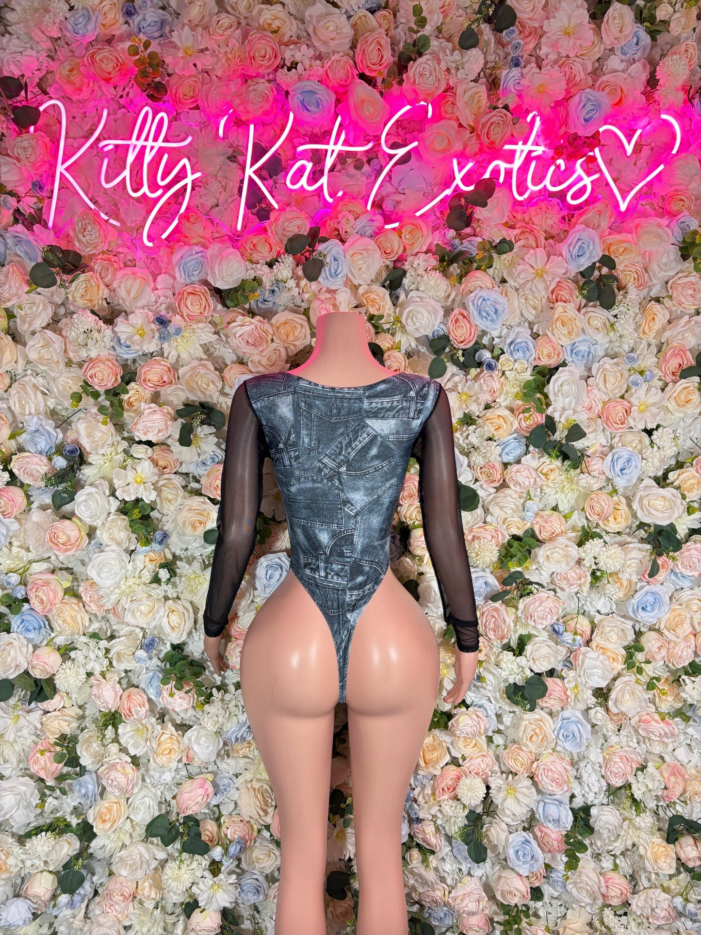 Denim Bottle Girl One-Piece Bodysuit - Custom Design | Exotic Dancewear for Performers, Raves, & Nights Out