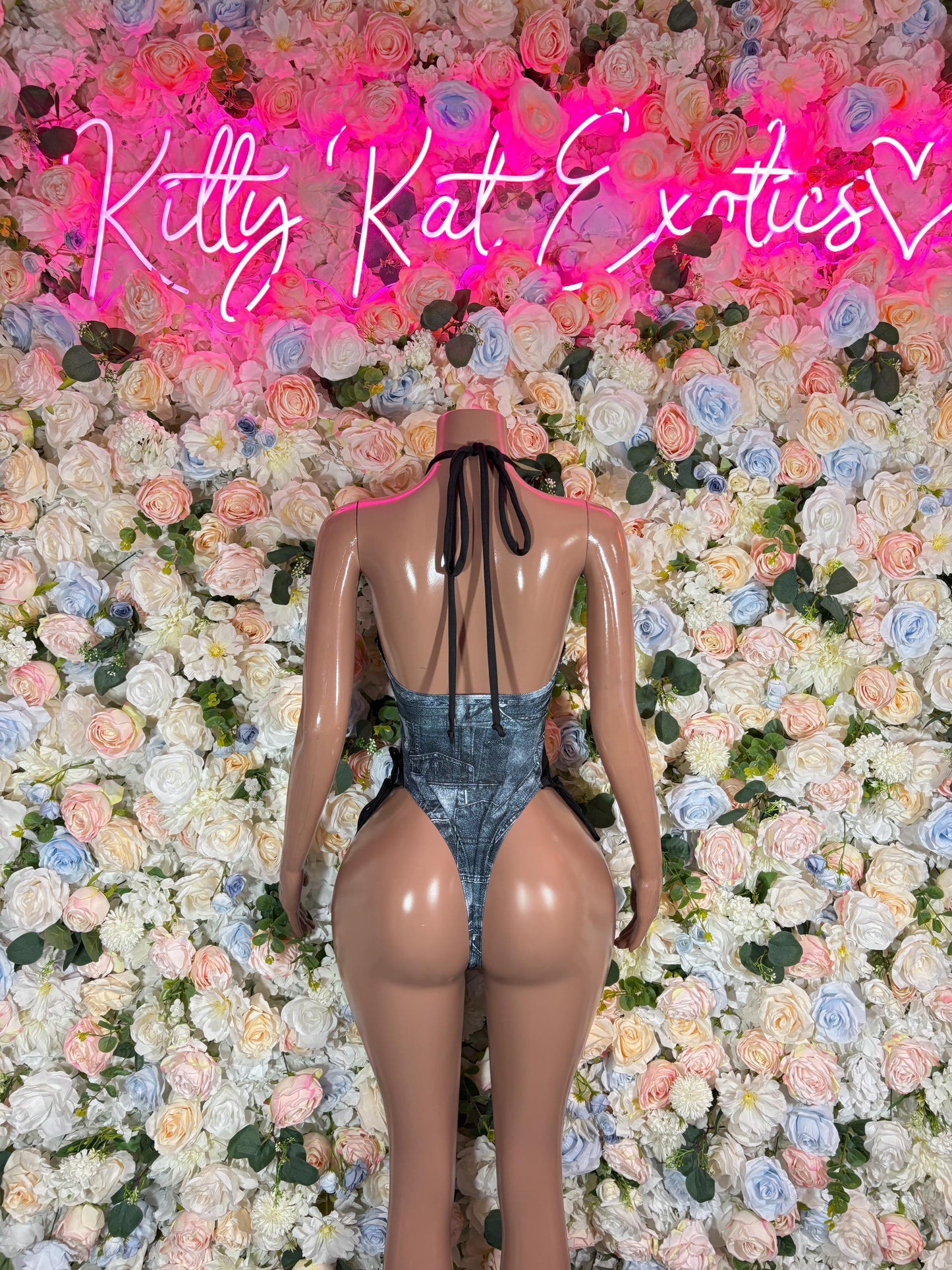 Denim Bottle Girl One-Piece Bodysuit - Custom Design | Exotic Dancewear for Performers, Raves, & Nights Out