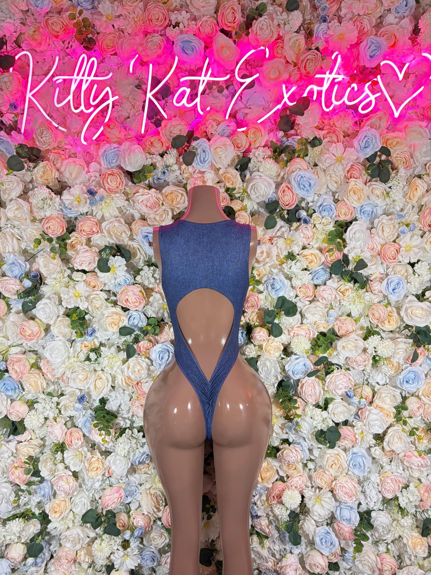 Denim Print Bodysuit  Bottle Girl One-Piece  - Custom Design | Exotic Dancewear for Performers, Raves, & Nights Out