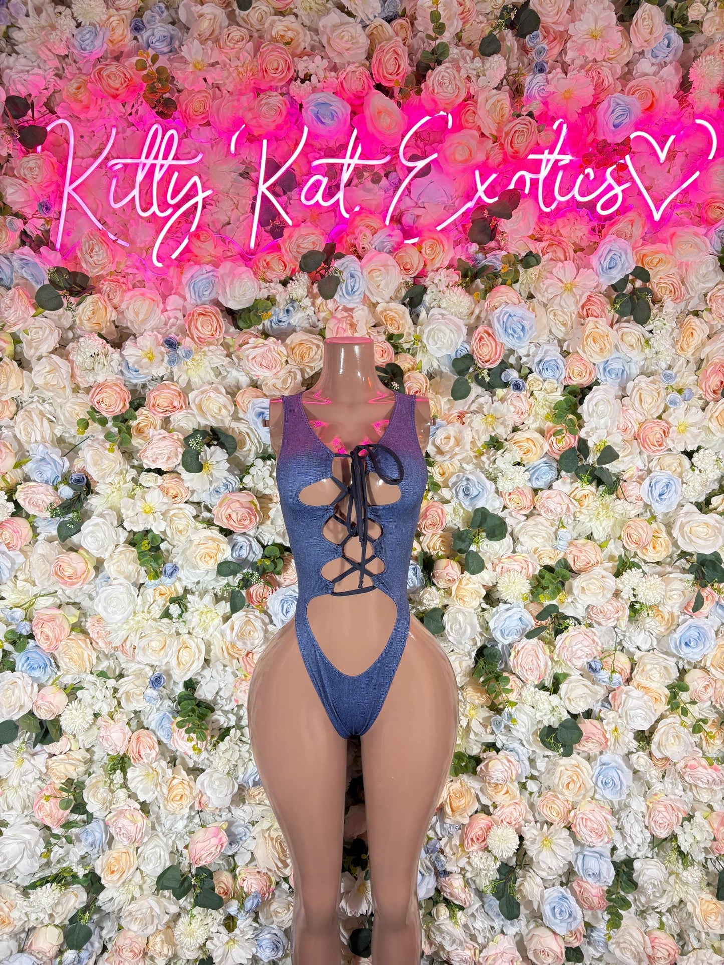 Denim Print Bodysuit  Bottle Girl One-Piece  - Custom Design | Exotic Dancewear for Performers, Raves, & Nights Out