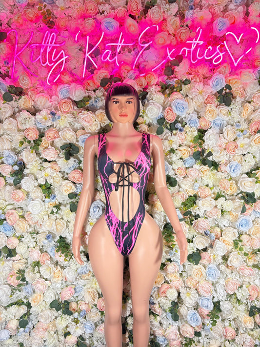 Bottlegirl outfits One-Piece Bodysuit Pink Lightening - Custom Design | Exotic Dancewear for Performers, Raves, & Nights Out