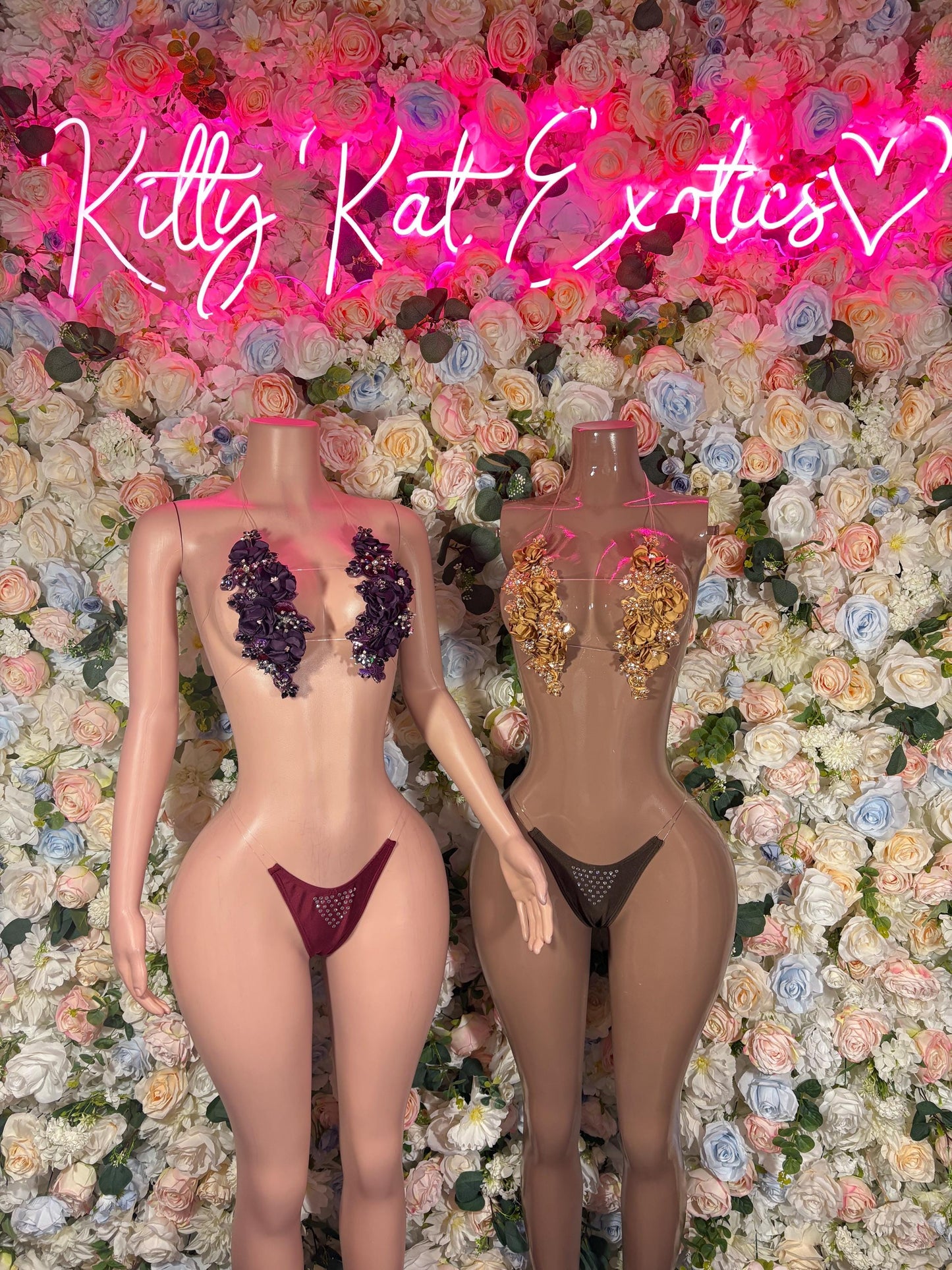 Rave Outfit Gold Floral Rhinestone Bikini Set - Sparkly Crystal Two Piece Swimsuit Festival Rave Dancewear Costume Exotic Outfit
