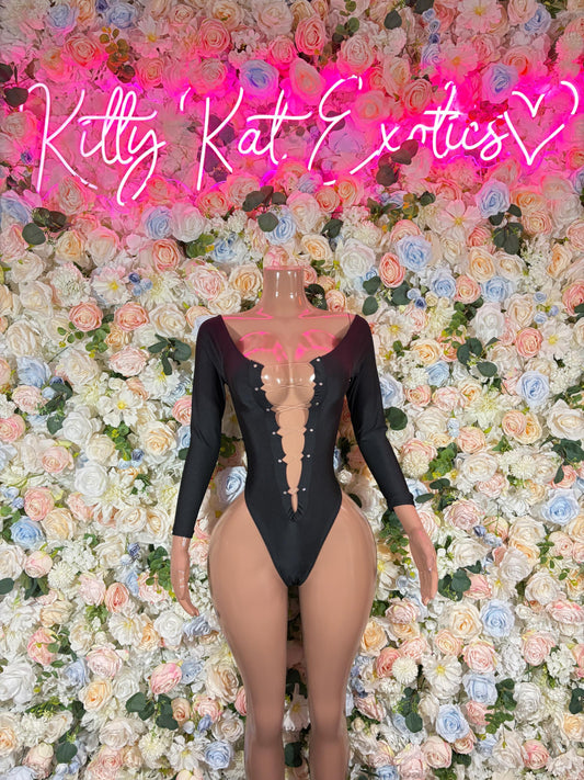 Black Bartender Bodysuit - Exotic One Piece Dancewear Stripper Outfit Rave  Clubwear Bottle Girl Costume