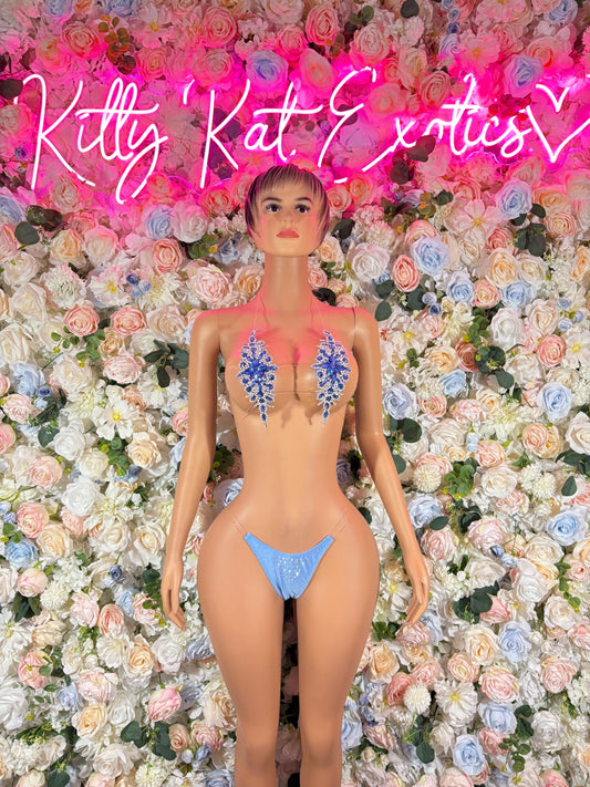 Exotic Dancewear Blue Rhinestone Bikini Set - Sparkly Crystal Two Piece Swimsuit Festival Rave Dancewear Costume Exotic Outfit