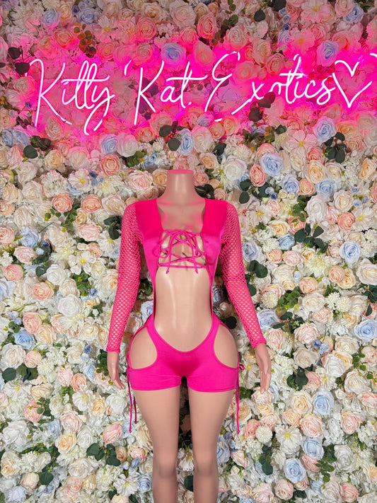 Rave Bodysuit One-Piece Bodysuit Pink - Custom Design | Exotic Dancewear Rave Outfits