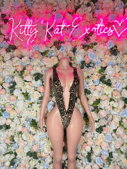 Exotic Dancewear  One Piece Leopard Bodysuit  -  Ravewear - Sexy Festival Outfit, Clubwear, Performance Costume