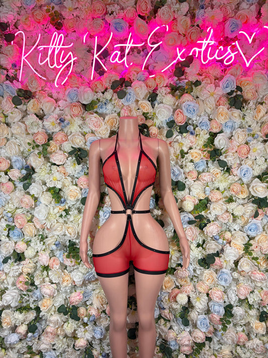 EDM Outfit Exotic Dancewear One Piece Red Bodysuit Festival wear Ravewear Sexy Dancewear