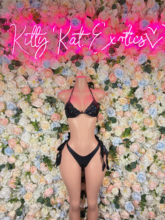 Exotic Dancewear Two-Piece Black Two Piece Lace Bikini   Sexy Bartender  | Rave Wear Festival wear