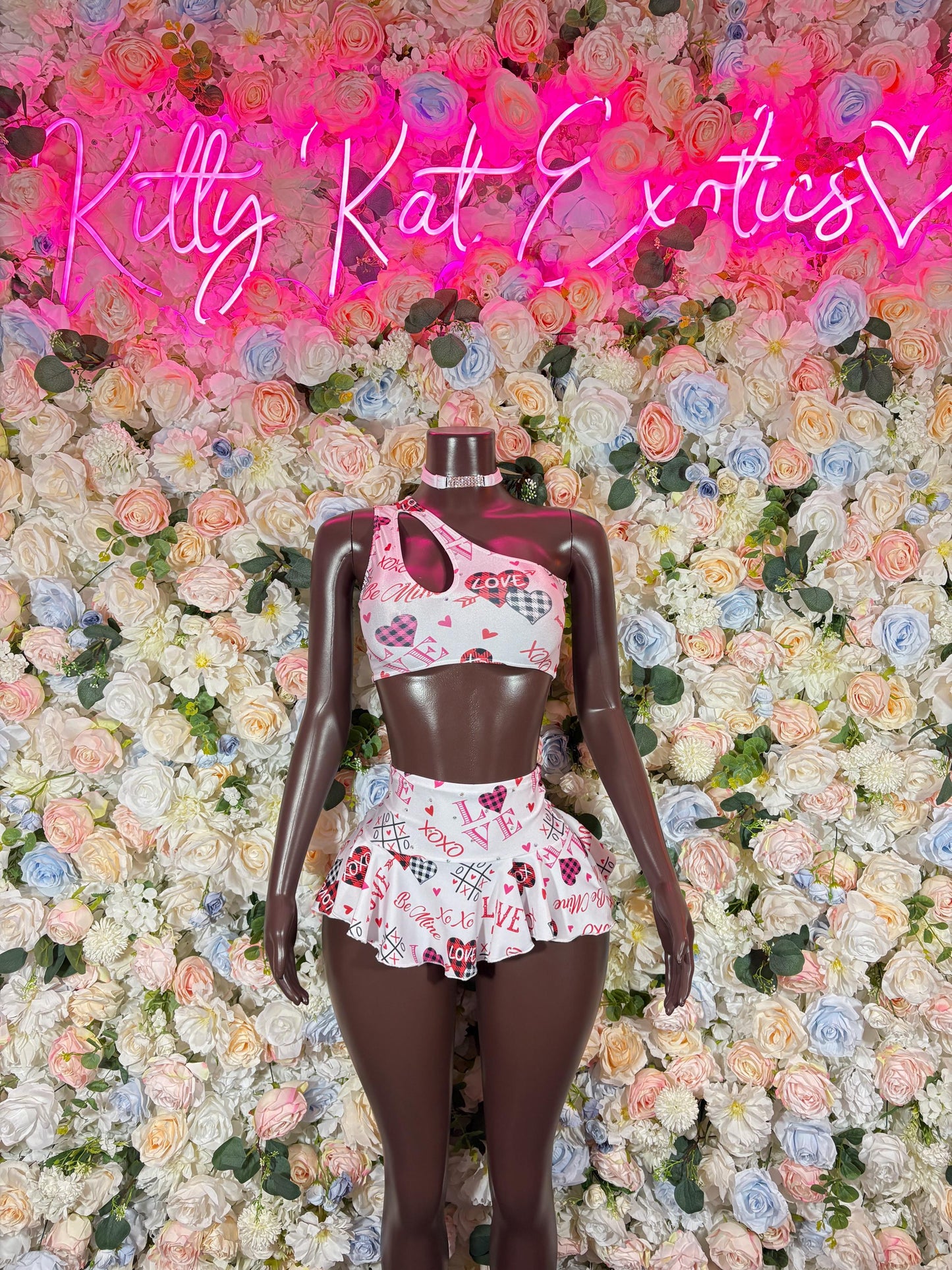 Cosplay Two-Piece Heart Skirt Set  School Girl  Sexy Bartender  | Rave Wear Festival wear Role Play Costume