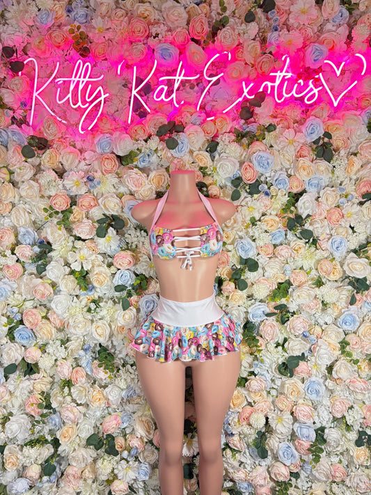 Cosplay Two-Piece Donut Skirt Set  School Girl  Sexy Bartender  | Rave Wear Festival wear Role Play Costume