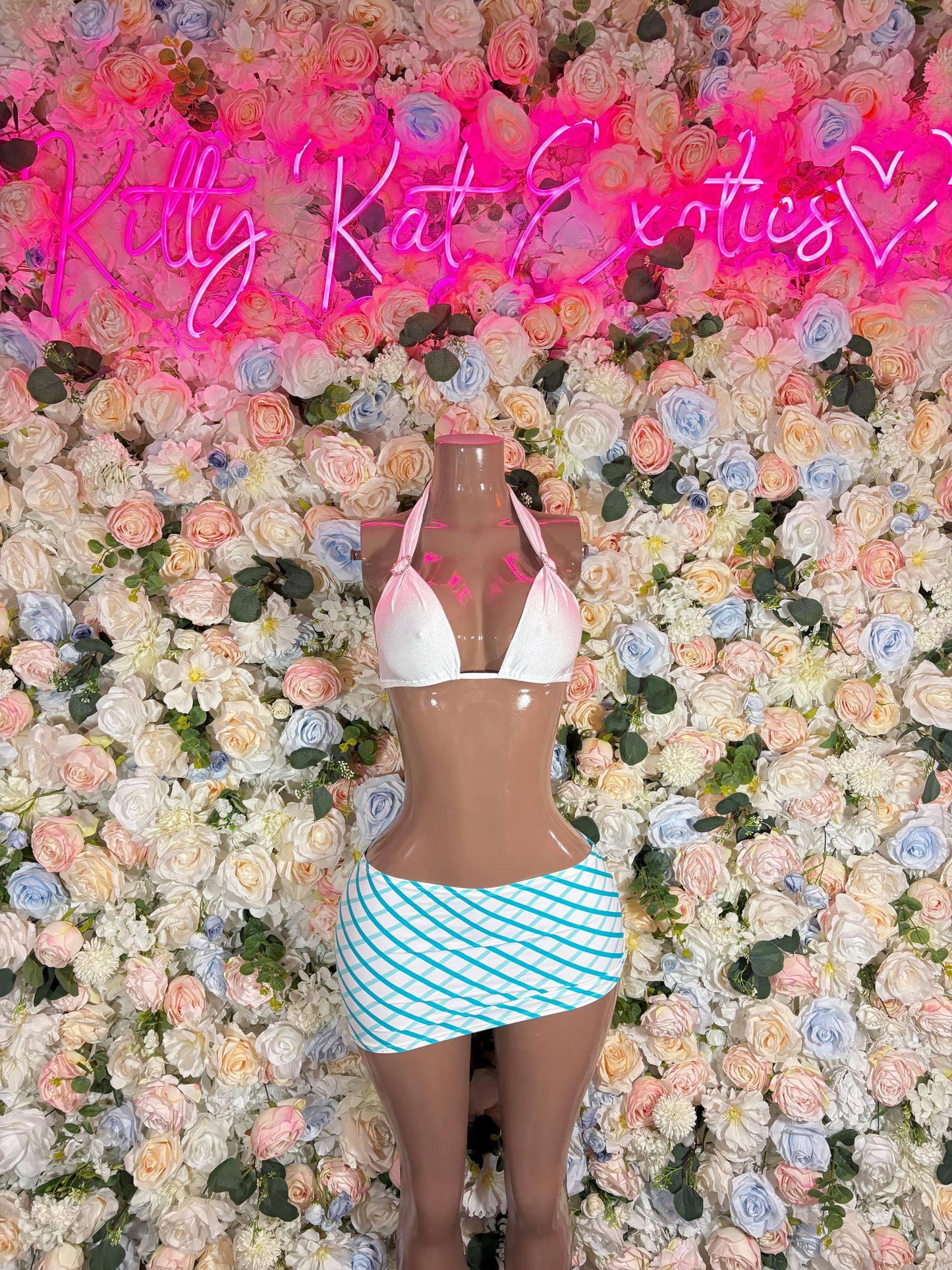 Exotic Dancewear Two-Piece Blue Skirt Set School Girl  Sexy Bartender  | Rave Wear Festival wear Role Play Costume