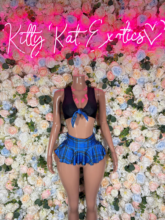 Festival Outfit Two Piece Blue Plaid Skirt Set- Festival, Sexy for Performers, Events, or Special Occasions