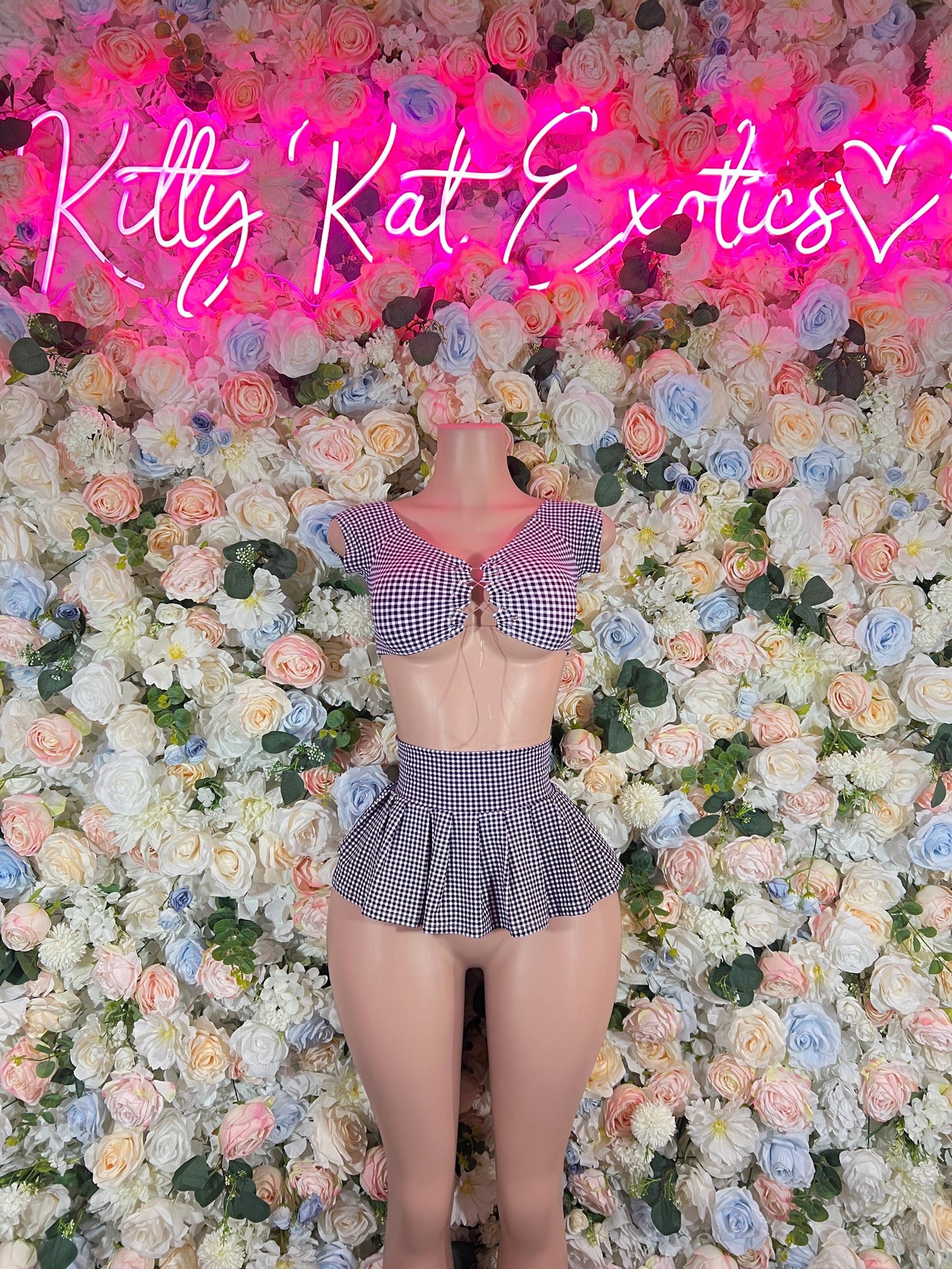 Exotic Dancewear Two Piece Black Picnic Skirt Set- Festival, Sexy for Performers, Events, or Special Occasions