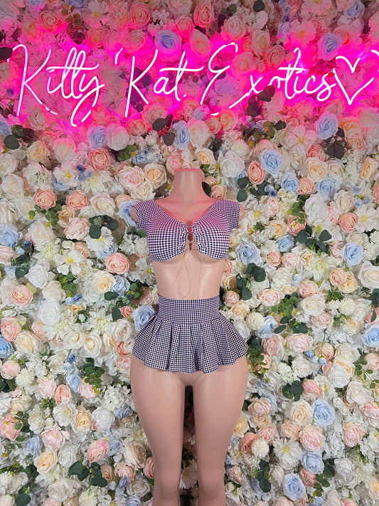 Exotic Dancewear Two Piece Black Picnic Skirt Set- Festival, Sexy for Performers, Events, or Special Occasions