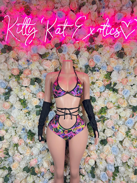 Rave Outfit One-Piece Multicolor Trippy Mushroom Bodysuit With Sleeves  Festival Wear Ravewear Festive Costume