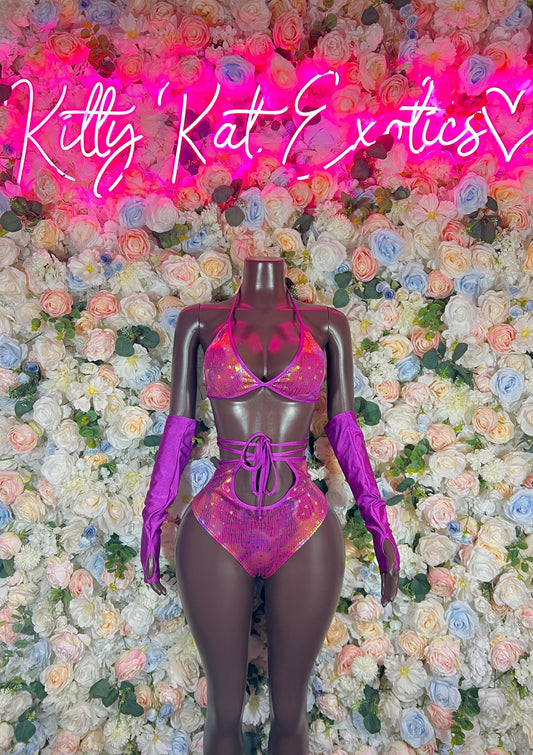 Rave wear One-Piece Multicolor Purple Metallic Bodysuit With Sleeves  Festival Wear Ravewear Festive Costume