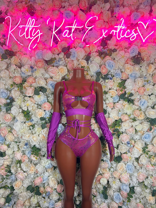 Rave wear One-Piece Multicolor Purple Metallic Bodysuit With Sleeves  Festival Wear Ravewear Festive Costume