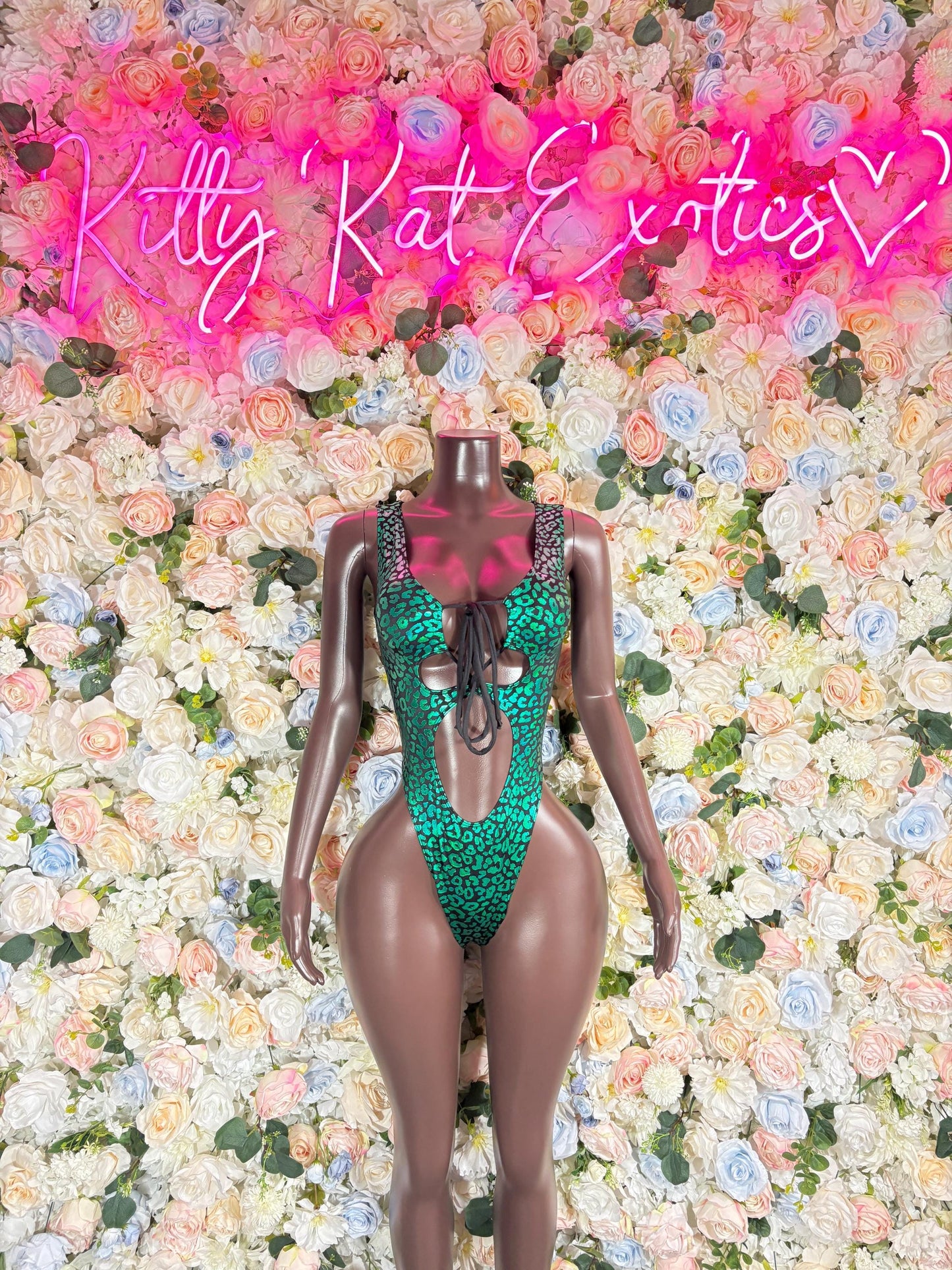 Bottlegirl Bodysuit One-Piece Green Cheetah  Exotic Dancewear for Performers, Raves, or Night Out | Bottle girl Outfits