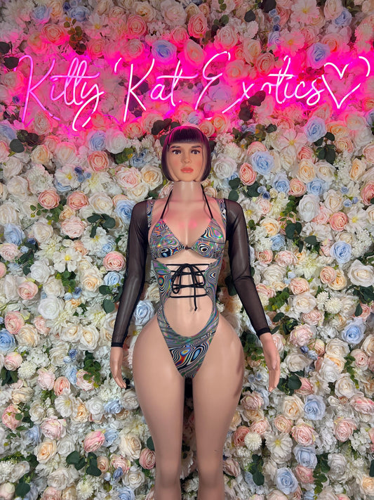 Bottlegirl Bodysuit Metallic Illusion  - Sexy Performance Costume, Exotic Dancewear, Bold Dance Outfit, Womens Party Outfit