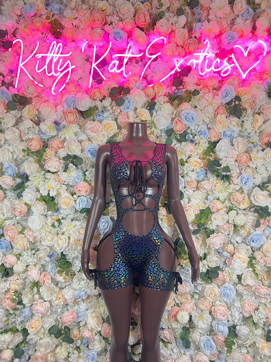 Bottle Girl One-Piece Bodysuit - Onyx Metallic Cheetah | Exotic Dancewear, Rave & Festival Outfit