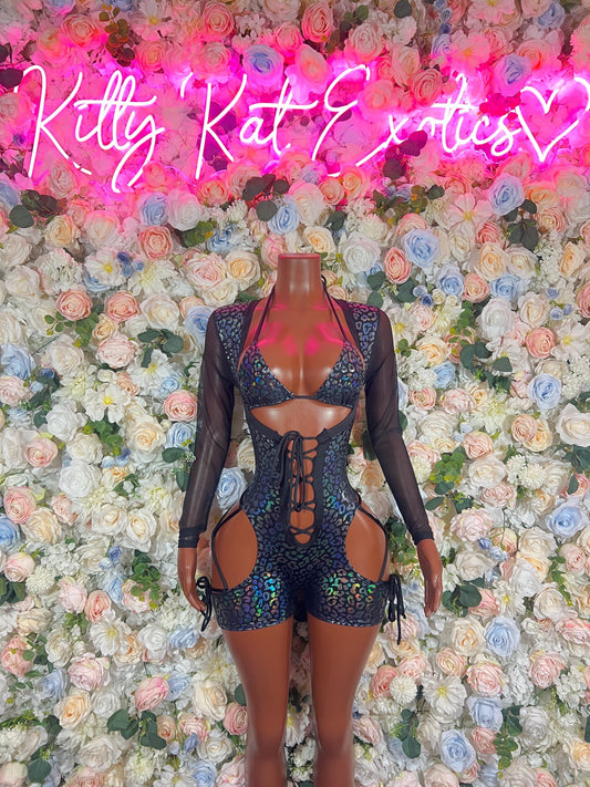 Bottle Girl One-Piece Bodysuit - Onyx Metallic Cheetah | Exotic Dancewear, Rave & Festival Outfit