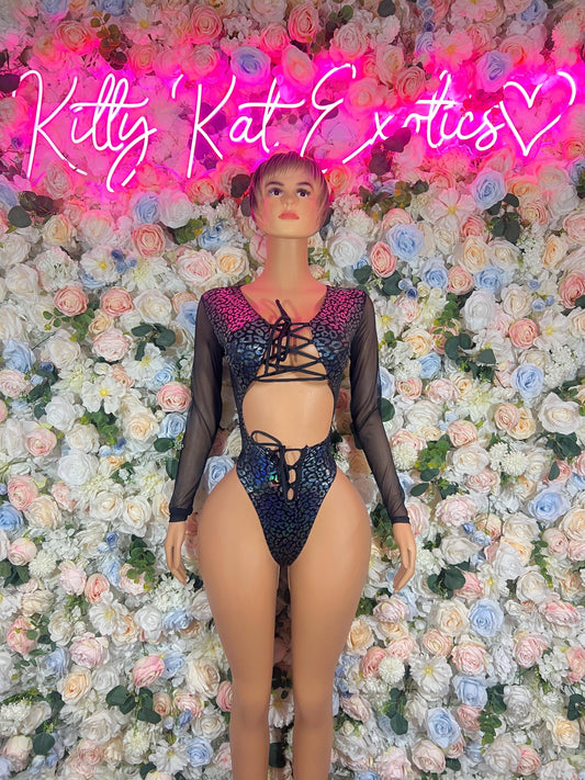 Bottle Girl One-Piece Bodysuit - Onyx Metallic Cheetah | Exotic Dancewear, Rave & Festival Outfit