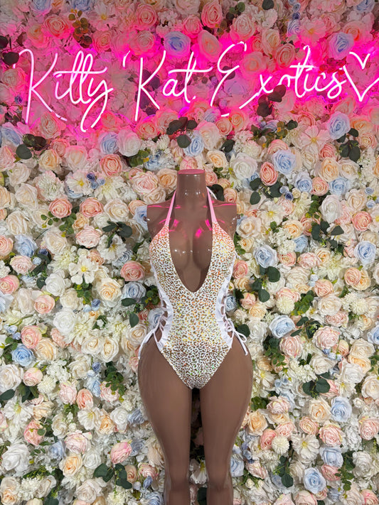 Bartender White Gold Cheetah Bodysuit | Sexy Exotic Dancewear, Rave & Party Outfit