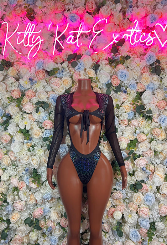 Bottle Girl One-Piece Bodysuit - Onyx Metallic Cheetah | Exotic Dancewear, Rave & Festival Outfit