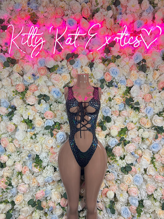 Bottle Girl One-Piece Bodysuit - Onyx Metallic Cheetah | Exotic Dancewear, Rave & Festival Outfit