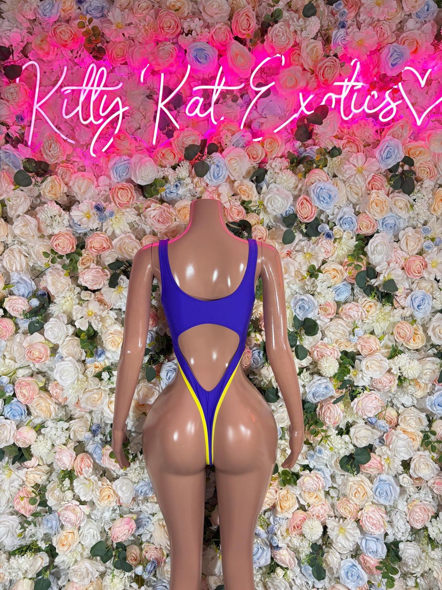 Sports Bar Bottlegirl One-Piece Bodysuit Purple and Gold - Custom Design | Exotic Dancewear for Performers, Raves, & Nights Out