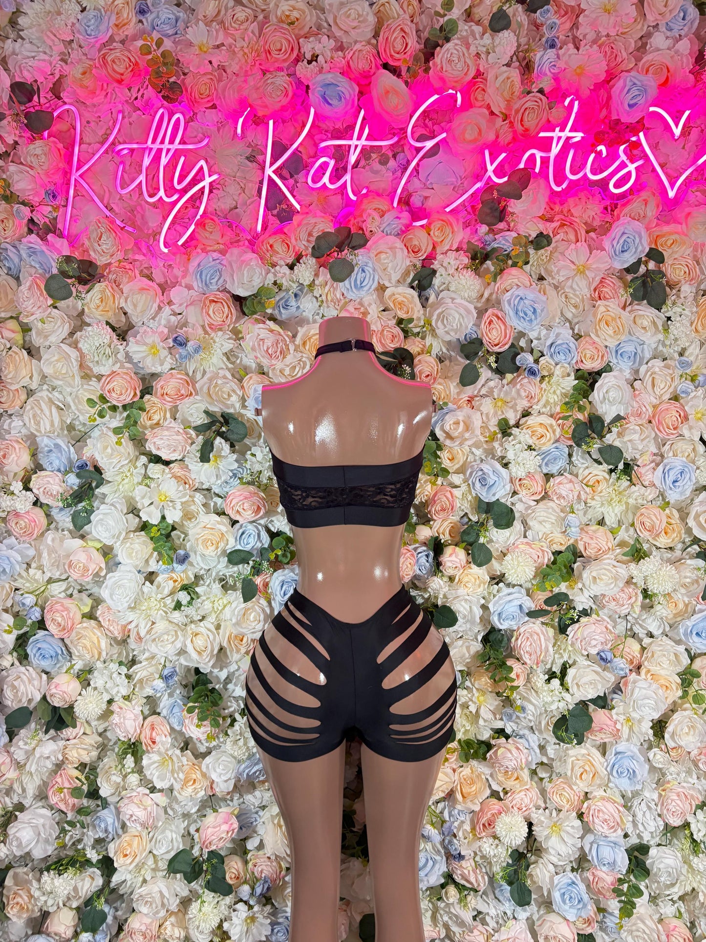 Exotic Dancewear Two Piece Black Lace Bodysuit -  Festival Outfit Bartender Set