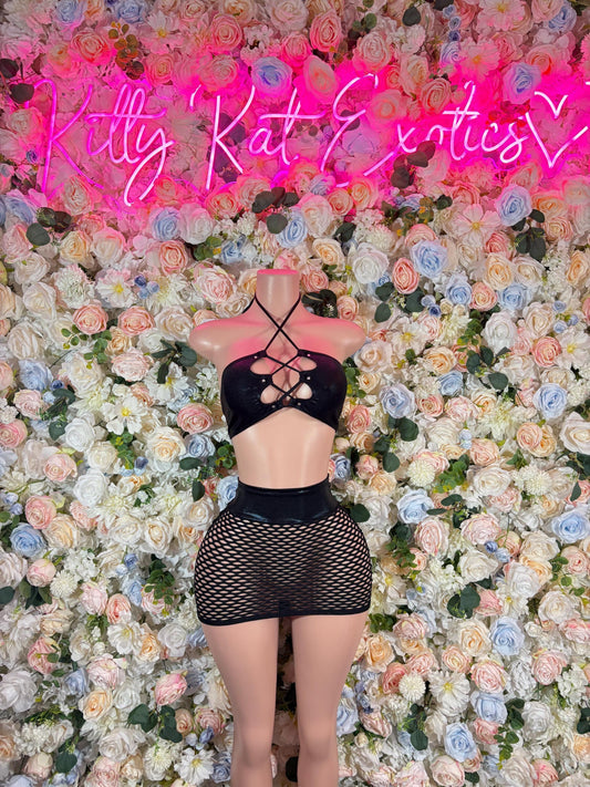 Exotic Dancewear Two Piece Black Lace Bodysuit -  Festival Outfit Bartender Set