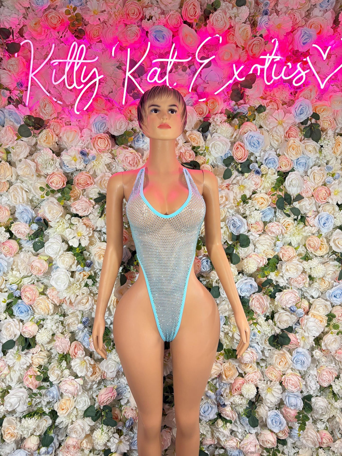 Exotic Dancewear One Piece Bodysuit Baby Blue Rave wear Festival Wear