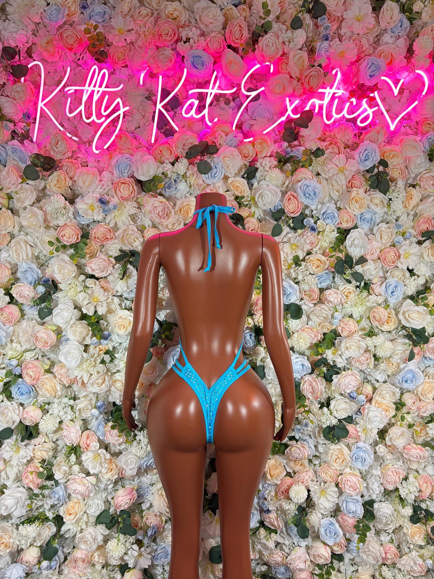 Rhinestone Exotic Dancewear One Piece Bodysuit Baby Blue Rave wear Festival Wear