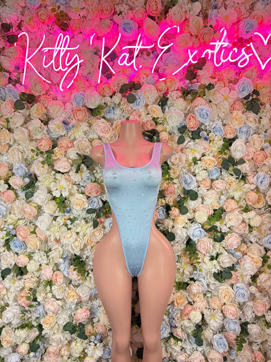 Festival Clothing One Piece Bodysuit Baby Blue Rave wear Festival Wear