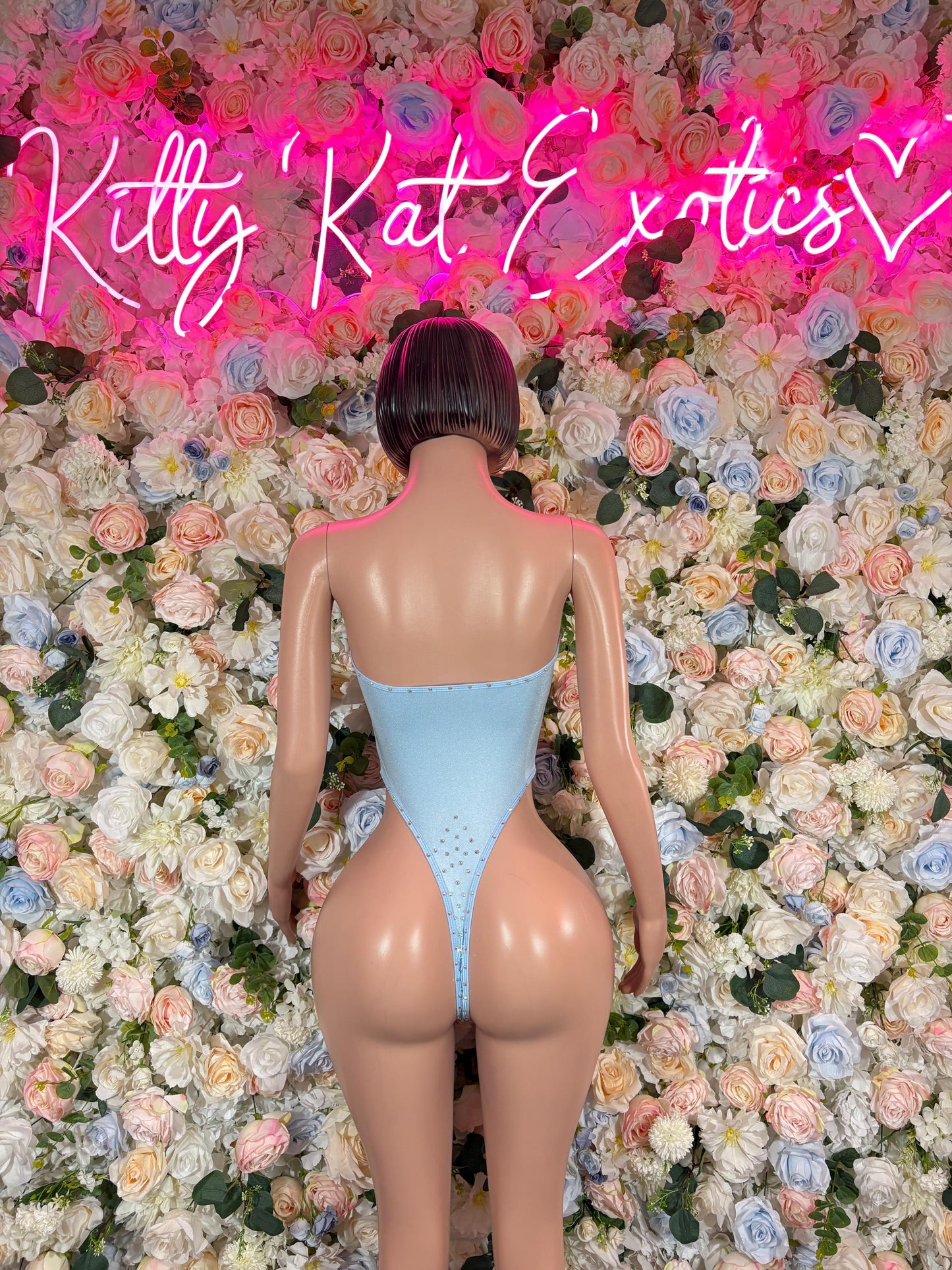 Festival Clothing One Piece  Rhinestone Bodysuit Baby Blue Rave wear Festival Wear