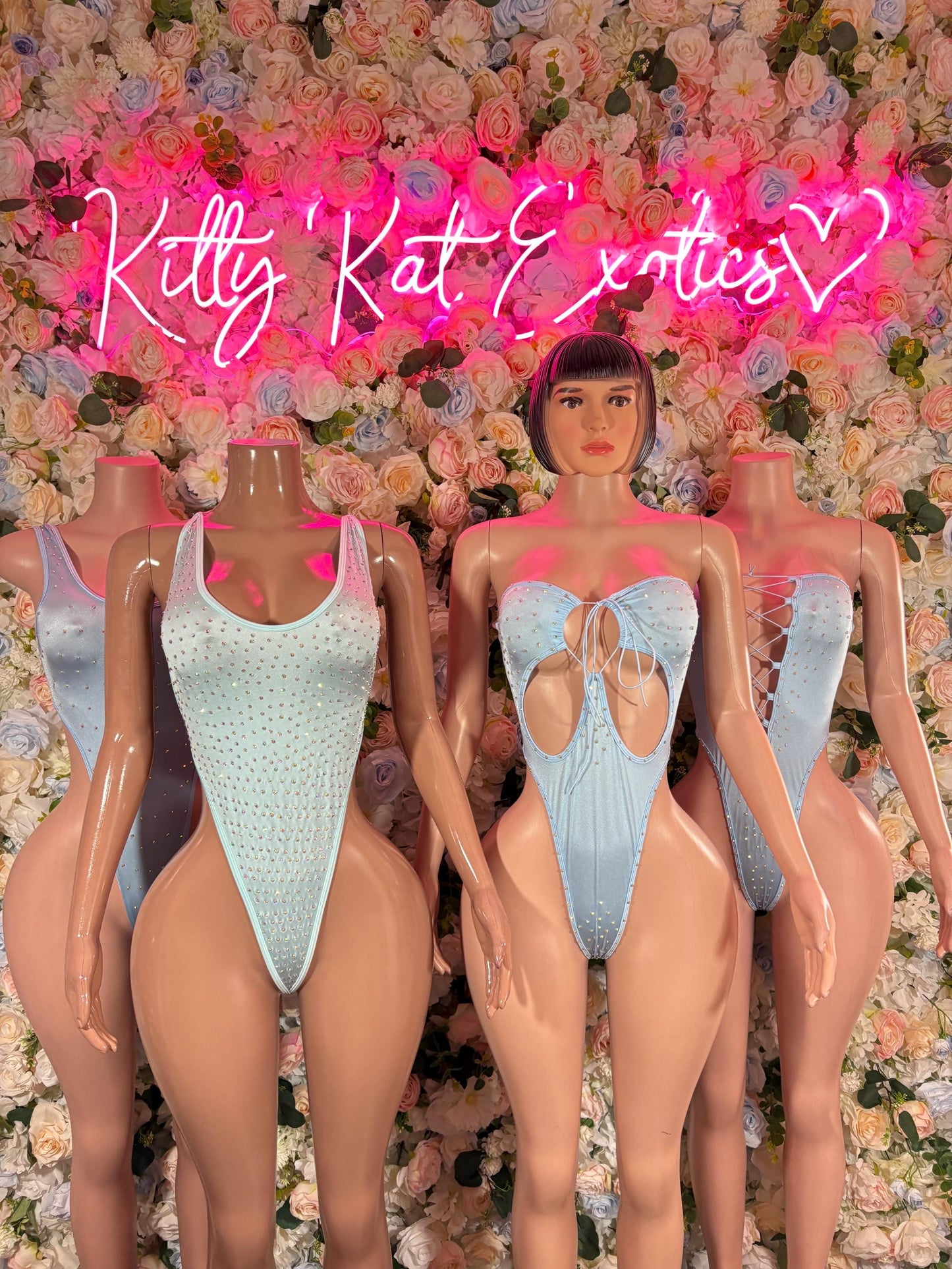 Festival Clothing One Piece  Rhinestone Bodysuit Baby Blue Rave wear Festival Wear