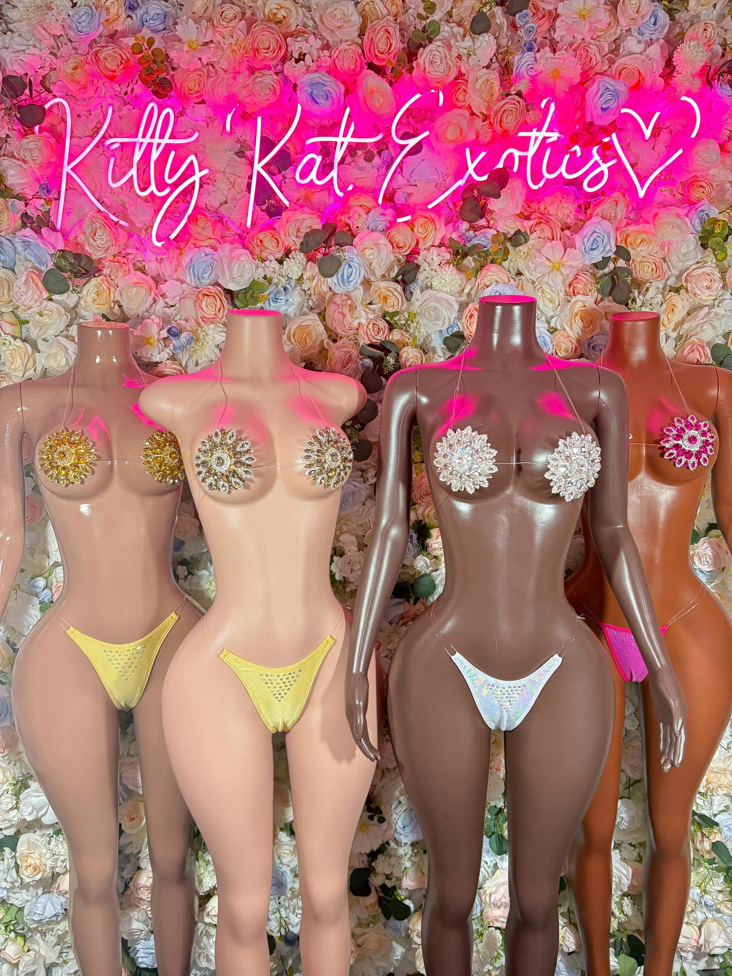 Womens Sexy Pink Rhinestone Bikini Set - Sparkly Crystal Two Piece Swimsuit Festival Rave Dancewear Costume Exotic Outfit