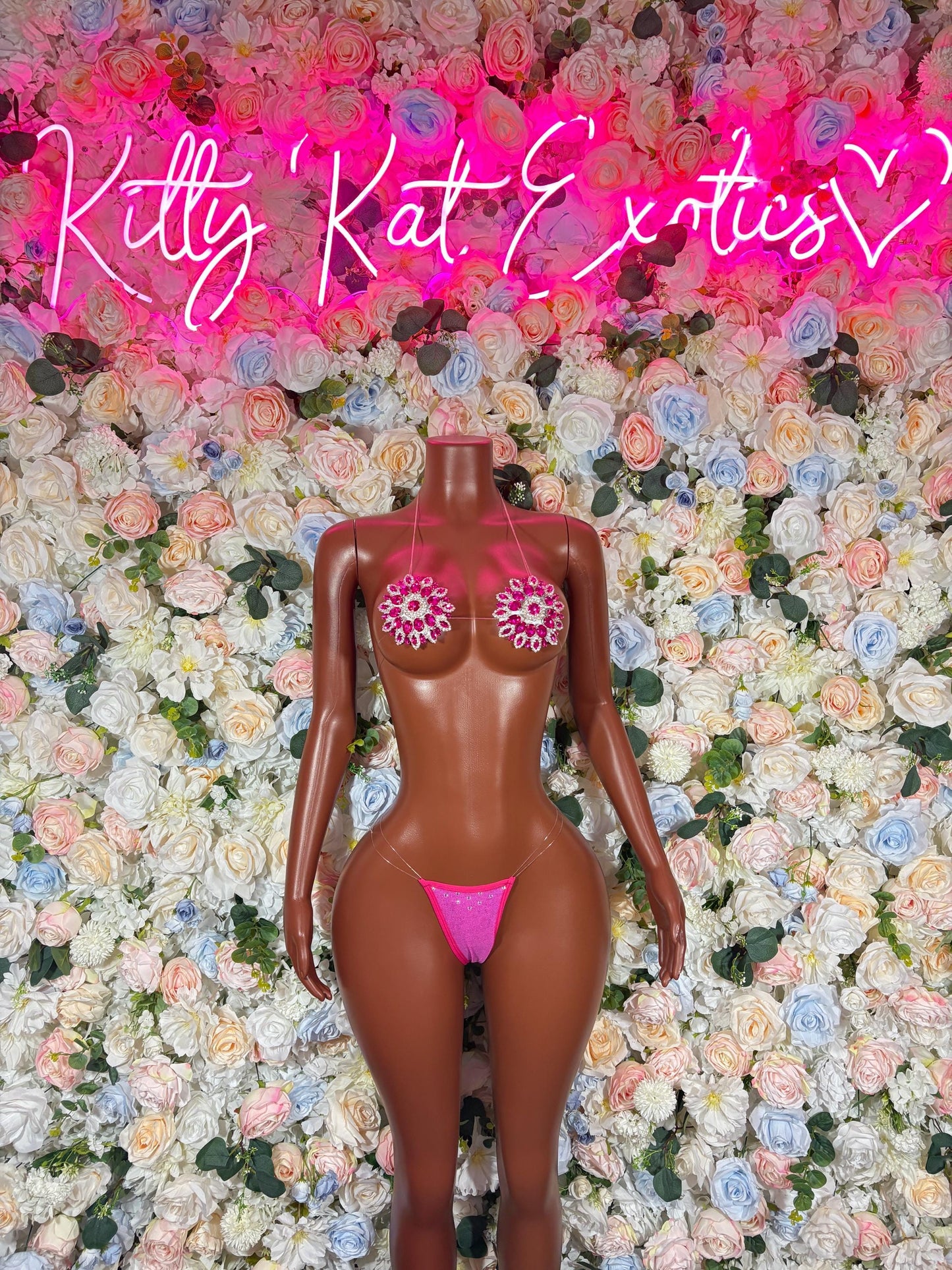 Womens Sexy Pink Rhinestone Bikini Set - Sparkly Crystal Two Piece Swimsuit Festival Rave Dancewear Costume Exotic Outfit