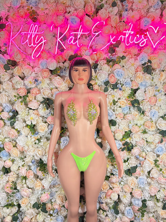 Exotic Dancewear Green Rhinestone Bikini Set - Sparkly Crystal Two Piece Swimsuit Festival Rave Dancewear Costume Exotic Outfit